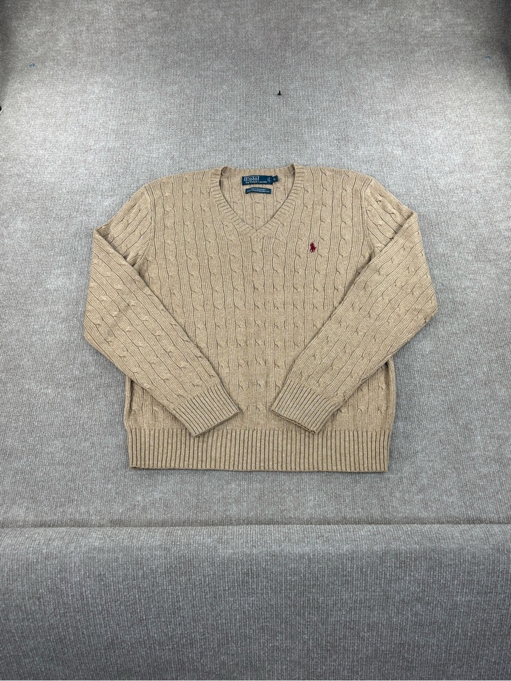 Vintage Polo Ralph Lauren Sweater Mens Large Beige Tussah Silk Cable Knit